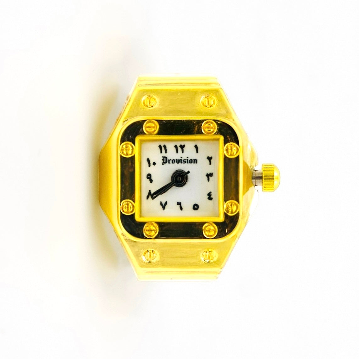 GOLD/WHITE SQUARE WATCH RING