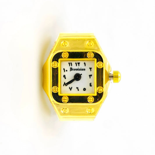 GOLD/WHITE SQUARE WATCH RING