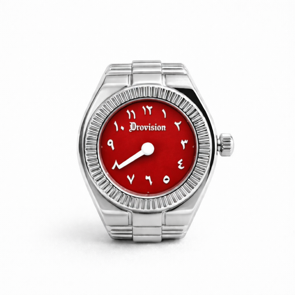 SILVER/RED ROUND WATCH RING