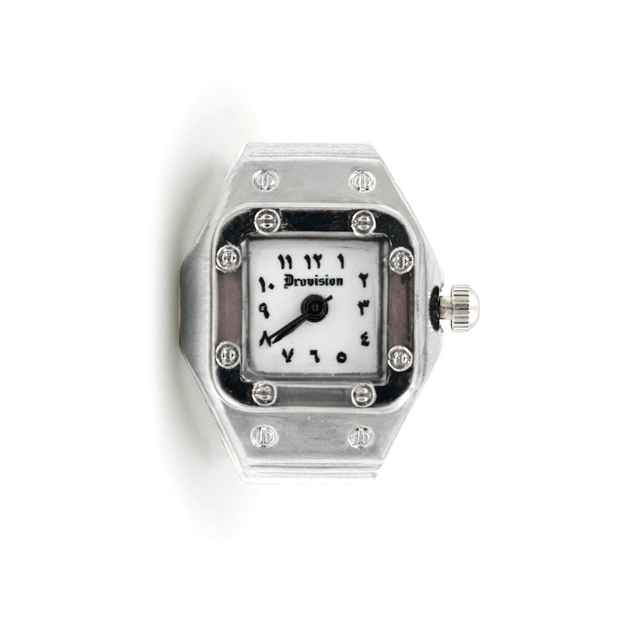 SILVER/WHITE SQUARE WATCH RING