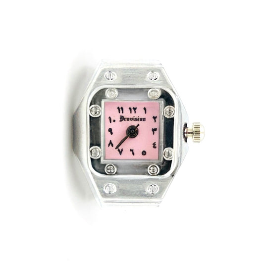 SILVER/PINK SQUARE WATCH RING
