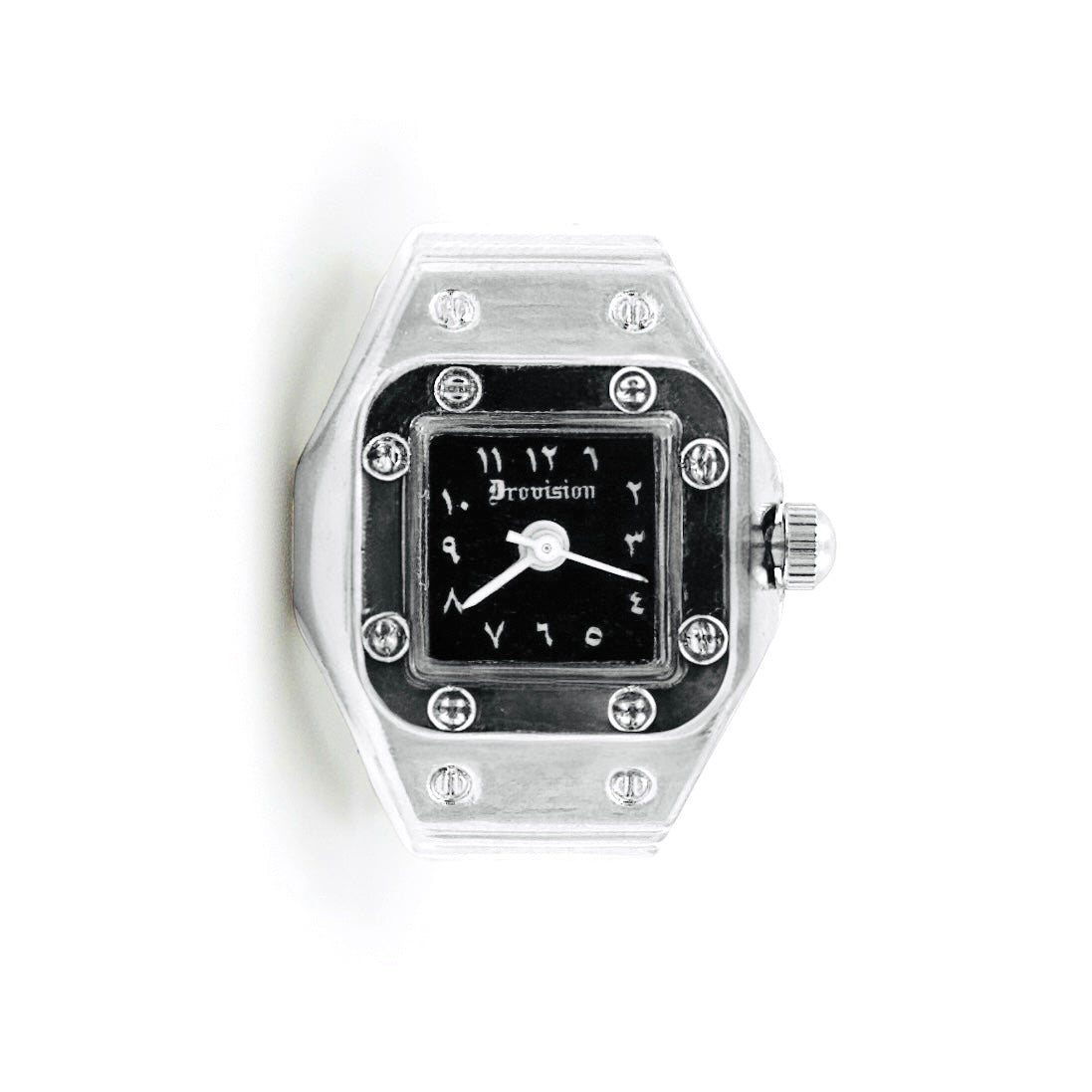 SILVER/BLACK SQUARE WATCH RING