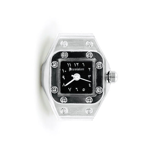 SILVER/BLACK SQUARE WATCH RING
