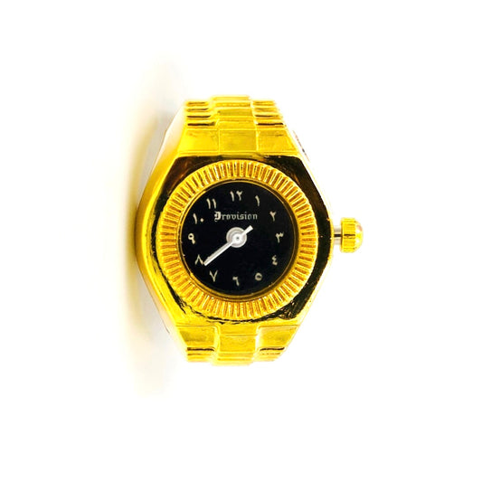 GOLD/BLACK ROUND WATCH RING