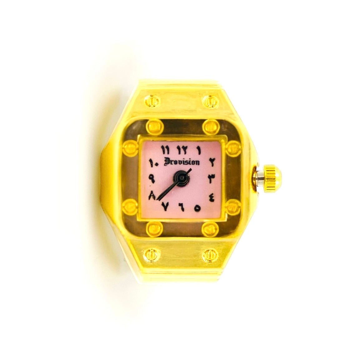 GOLD/PINK SQUARE WATCH RING