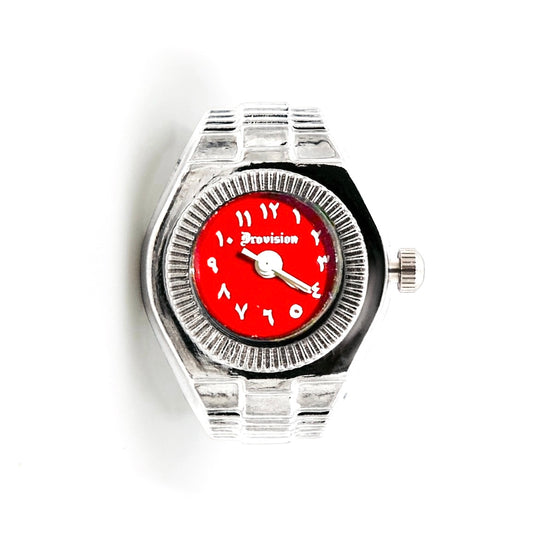 SILVER/RED ROUND WATCH RING