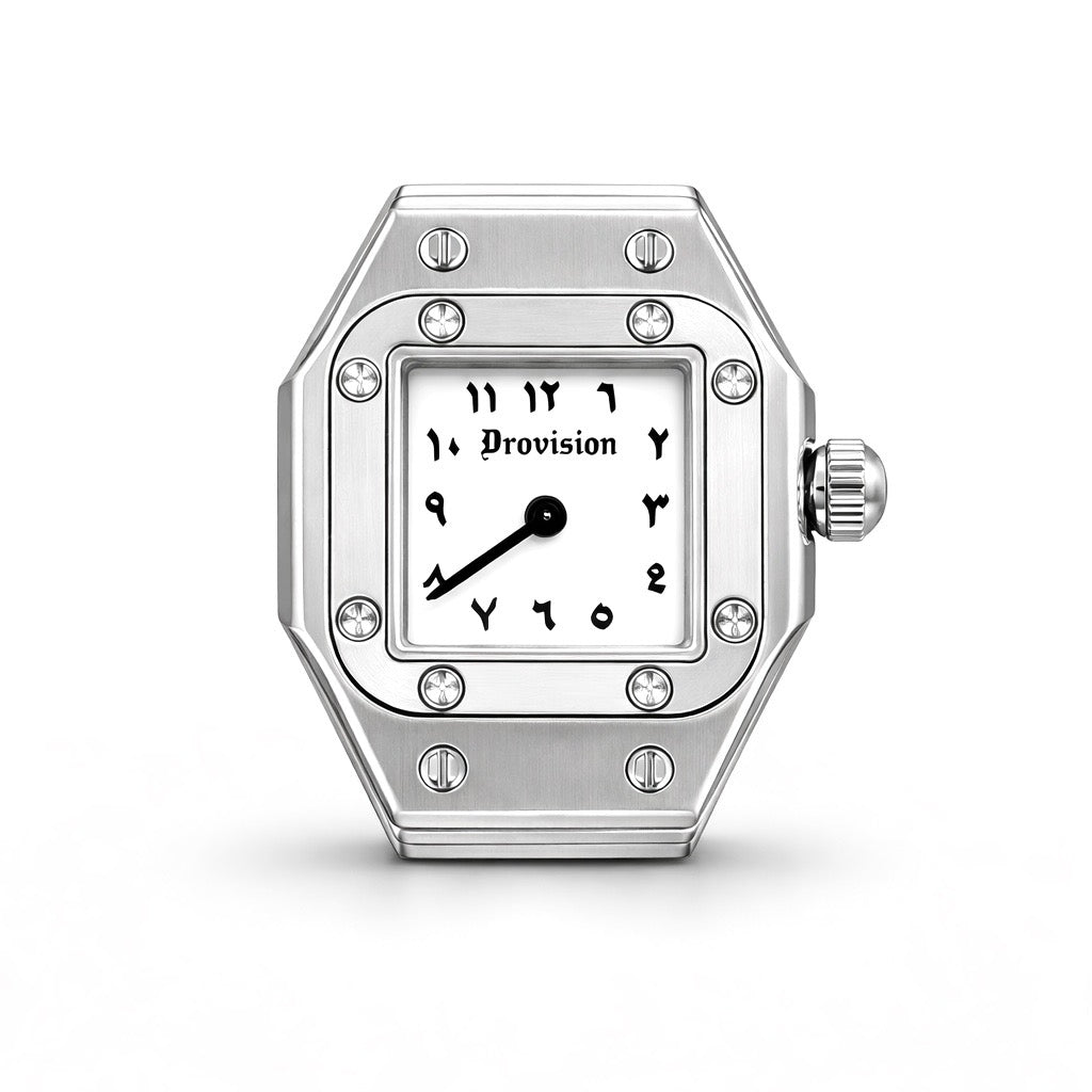 SILVER/WHITE SQUARE WATCH RING