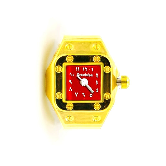 GOLD/RED SQUARE WATCH RING