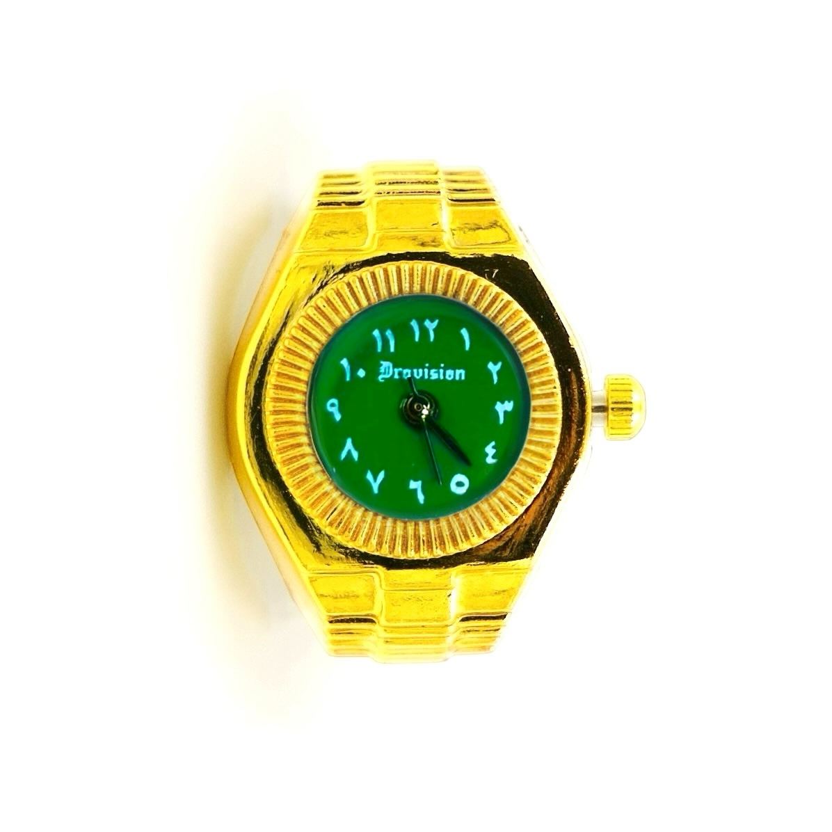 GOLD/GREEN ROUND WATCH RING