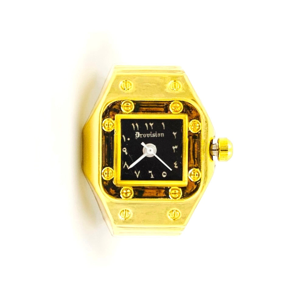 GOLD/BLACK SQUARE WATCH RING