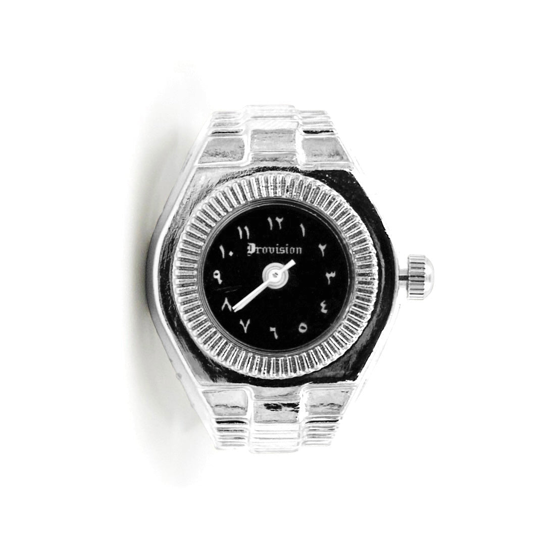 SILVER/BLACK SQUARE WATCH RING