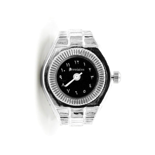 SILVER/BLACK ROUND WATCH RING