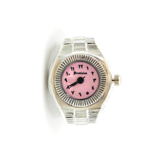 SILVER/PINK ROUND WATCH RING