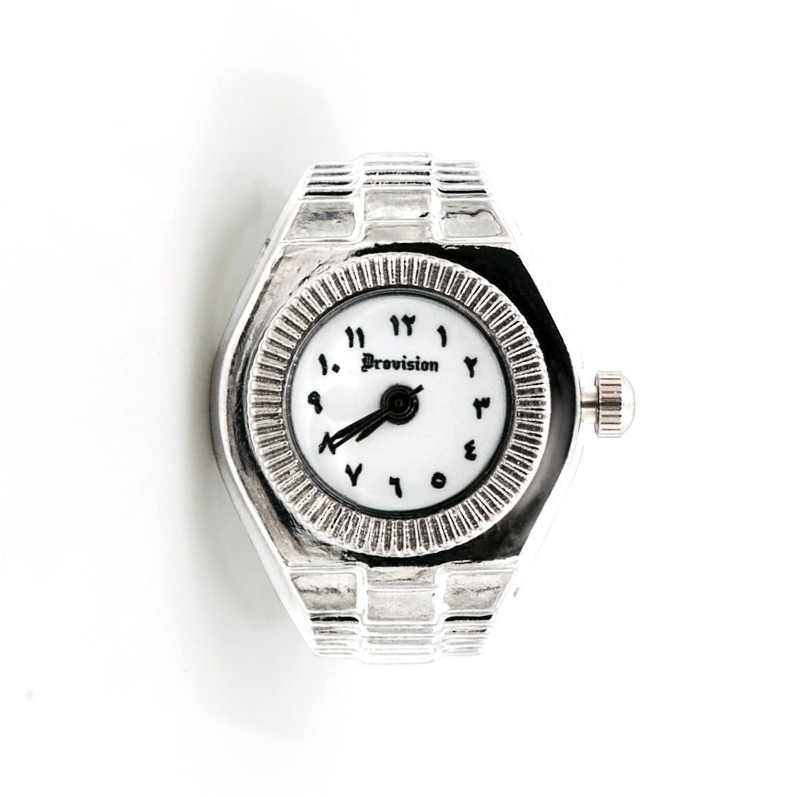 SILVER/WHITE ROUND WATCH RING