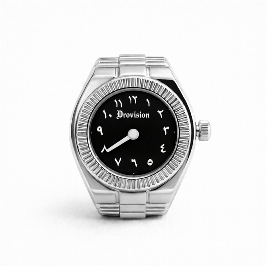 SILVER/BLACK ROUND WATCH RING