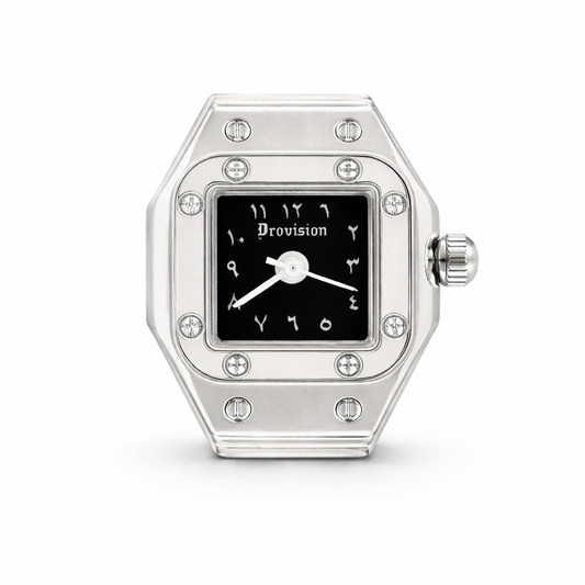 SILVER/BLACK SQUARE WATCH RING