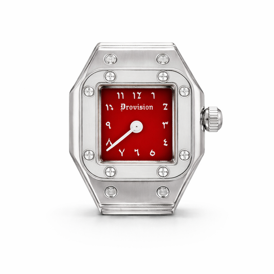 SILVER/RED SQUARE WATCH RING