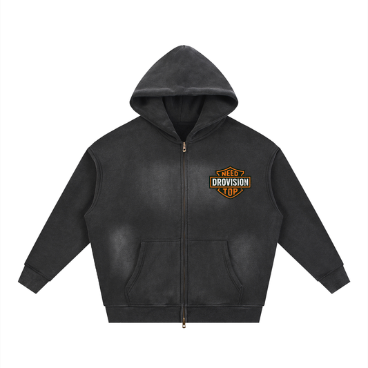 Sunfade Two-way Zipper Boxy Fleece Hoodie