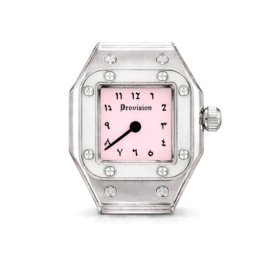 SILVER/PINK SQUARE WATCH RING
