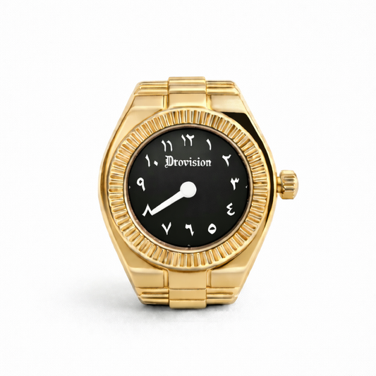 GOLD/BLACK ROUND WATCH RING