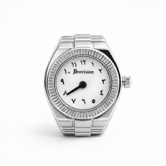 SILVER/WHITE ROUND WATCH RING
