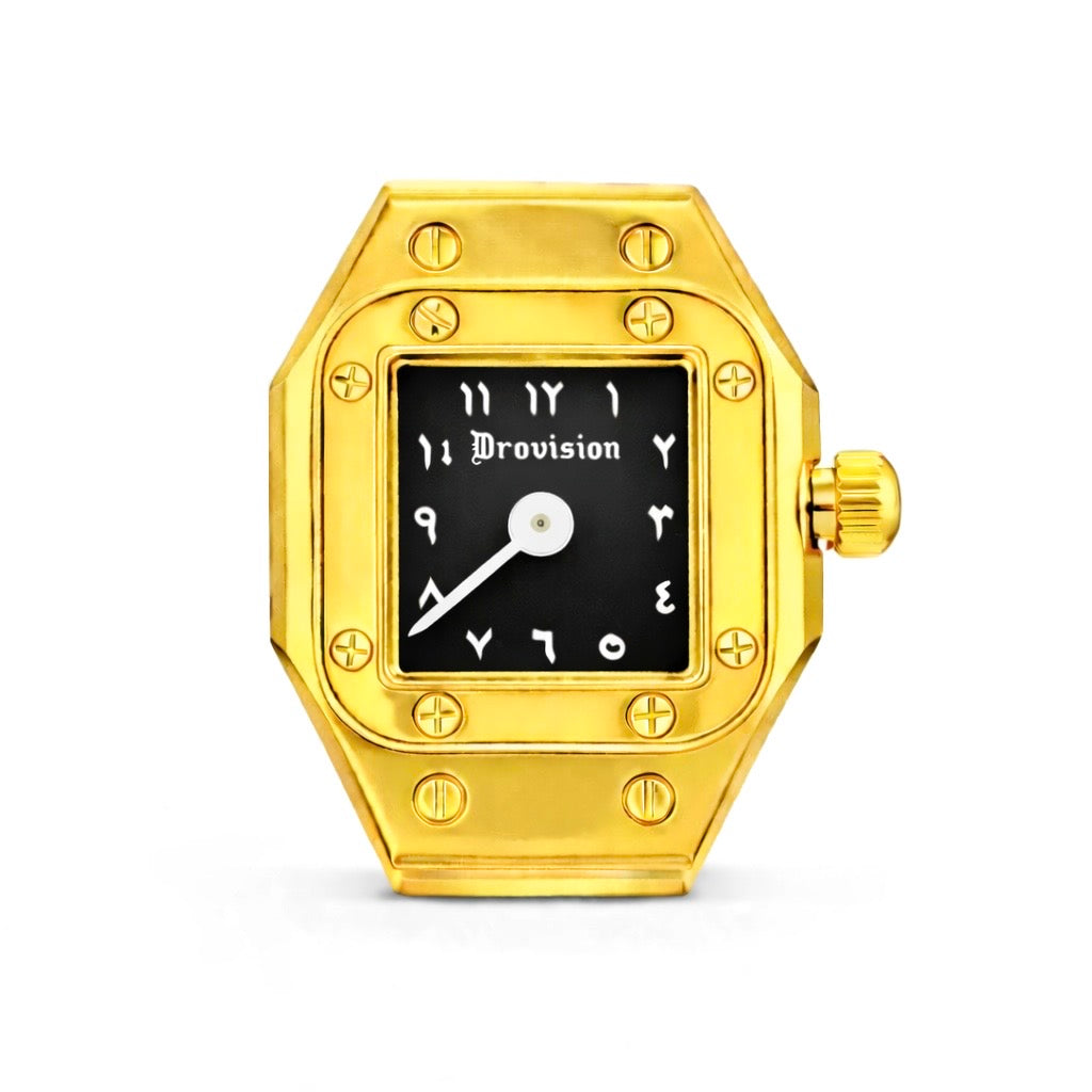 GOLD/BLACK SQUARE WATCH RING