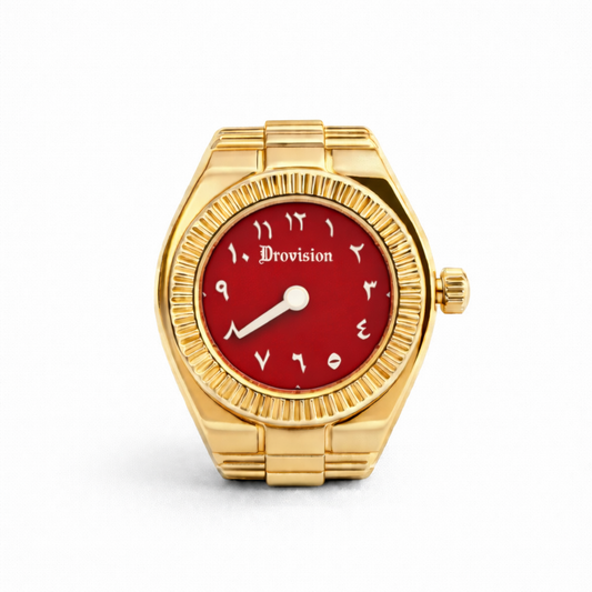 GOLD/RED ROUND WATCH RING