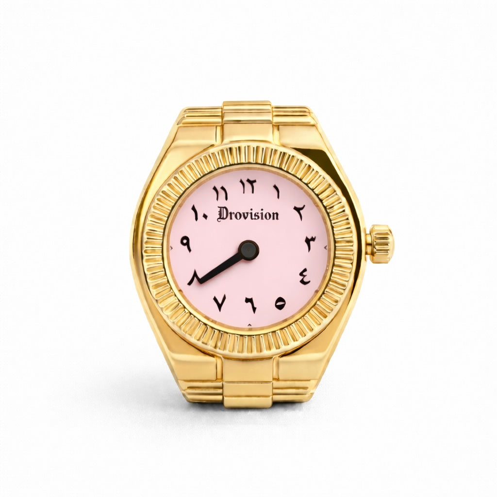 GOLD/PINK ROUND WATCH RING