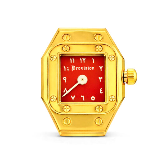 GOLD/RED SQUARE WATCH RING