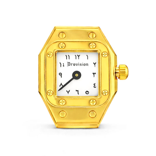 GOLD/WHITE SQUARE WATCH RING