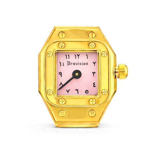 GOLD/PINK SQUARE WATCH RING