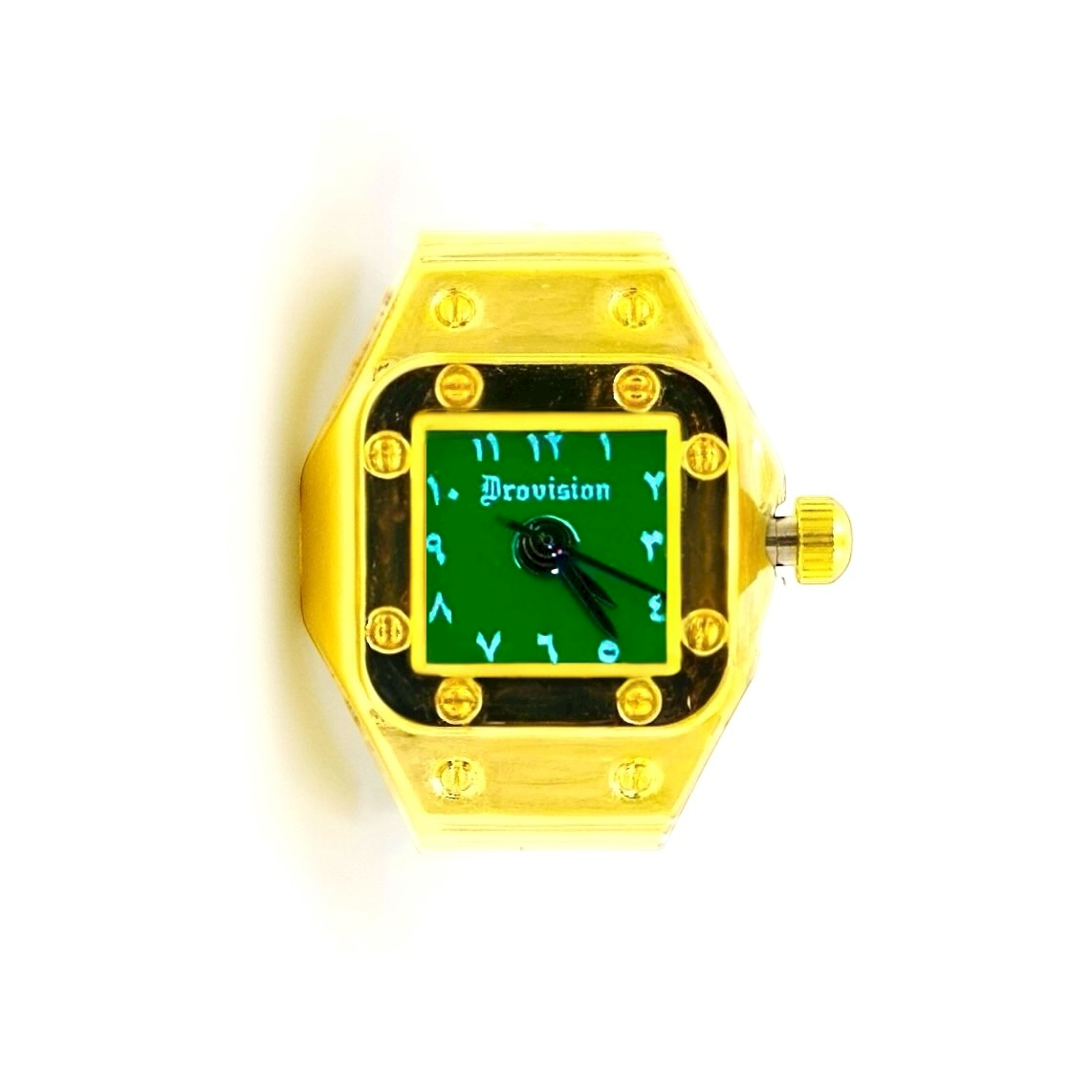 GOLD/GREEN SQUARE WATCH RING