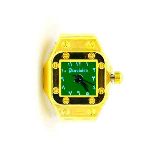 GOLD/GREEN SQUARE WATCH RING