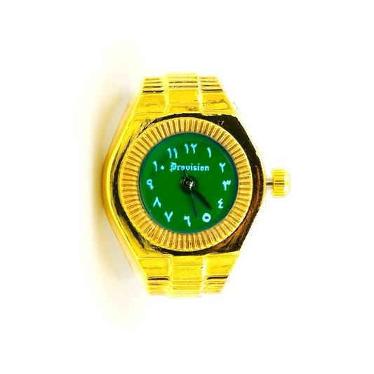 GOLD/GREEN ROUND WATCH RING