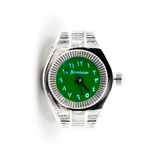 SILVER/GREEN ROUND WATCH RING