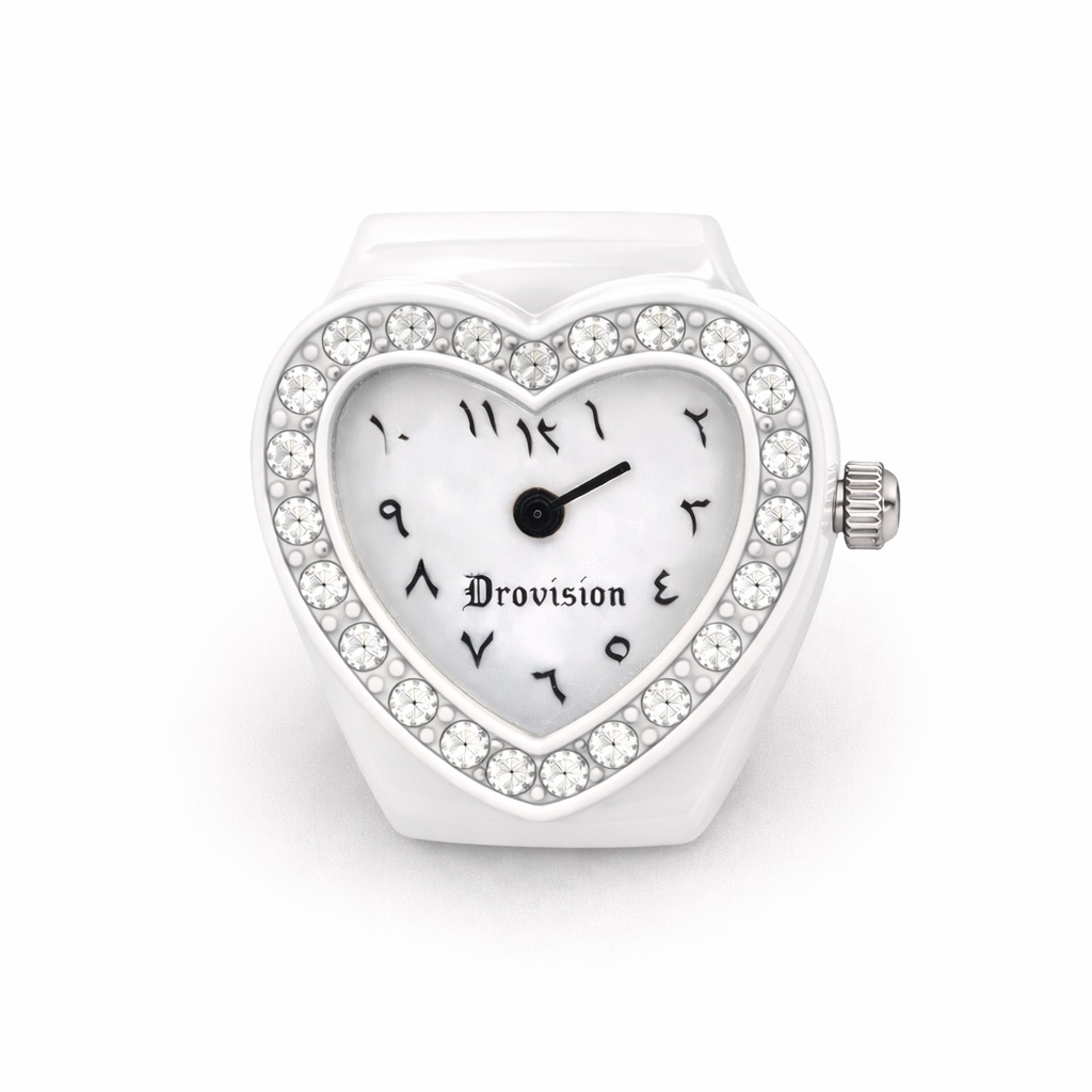 WHITE BUSSDOWN HEART WATCH RING